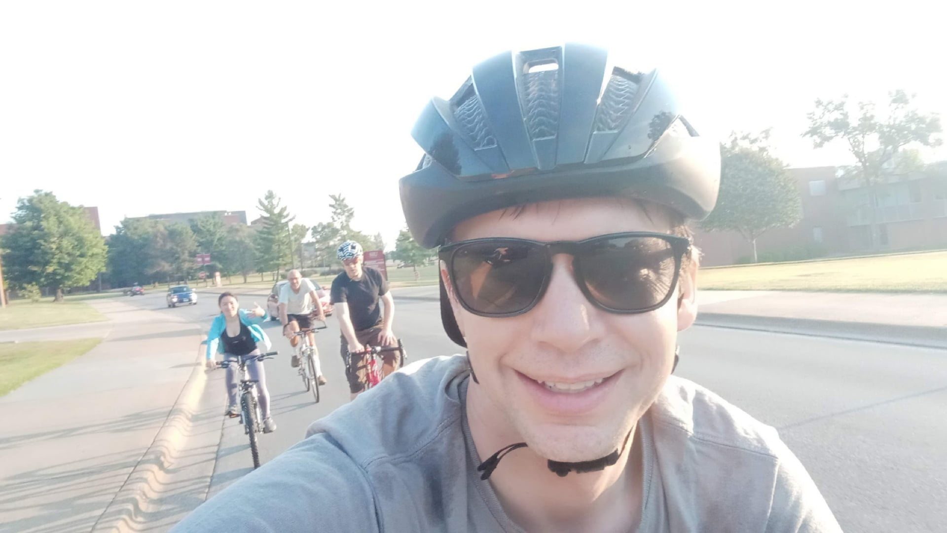 Dr. Craig Engstrom leading a Wednesday morning ride to the College of Liberal Arts' Bagel Wednesday.