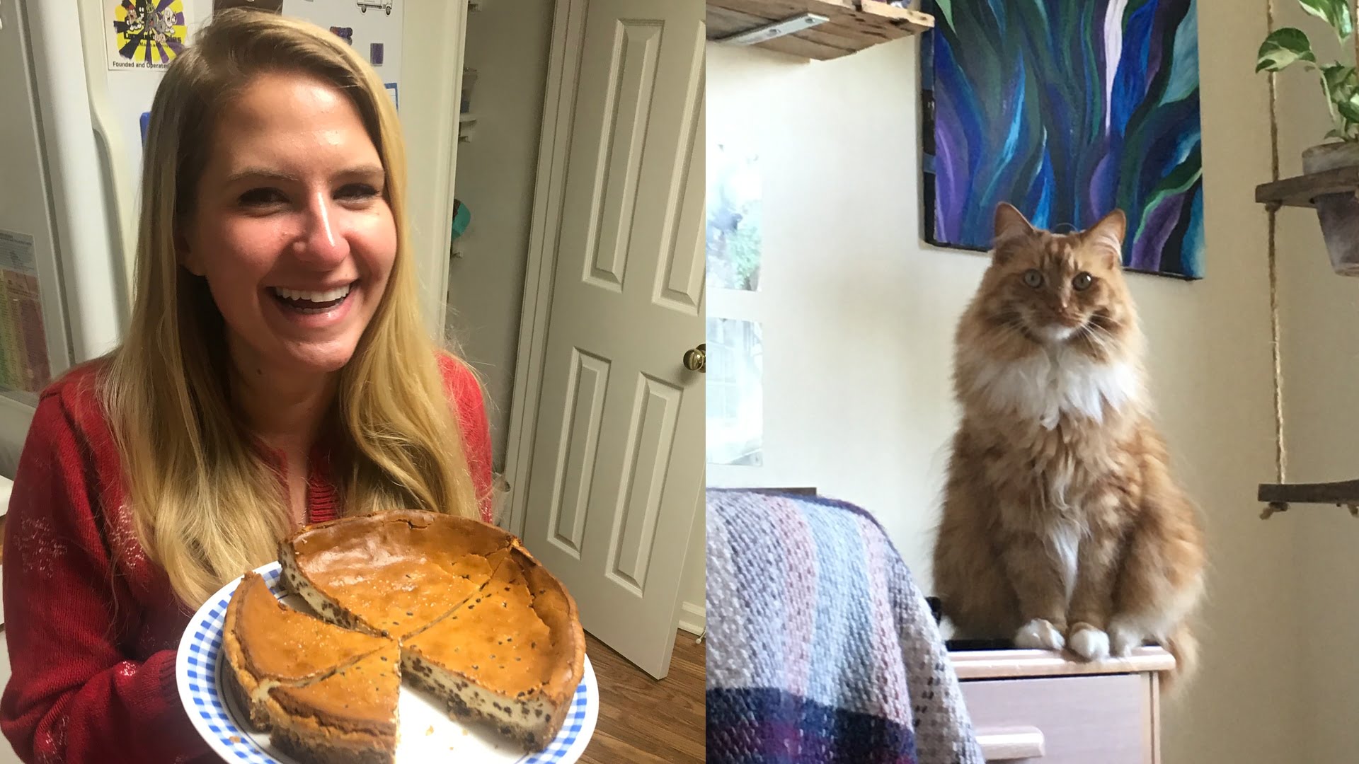 India Hagen-Gates with a pie and her cat.