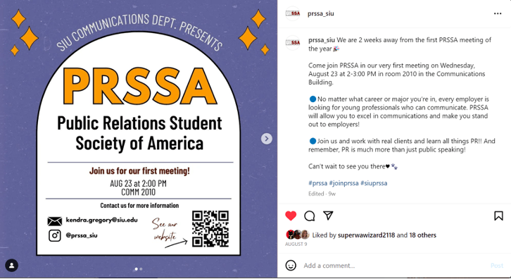 SIU PRSSA social media post.